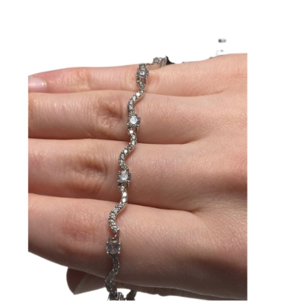 Wavy Cubic Zirconia Bracelet - 925 Sterling Silver
